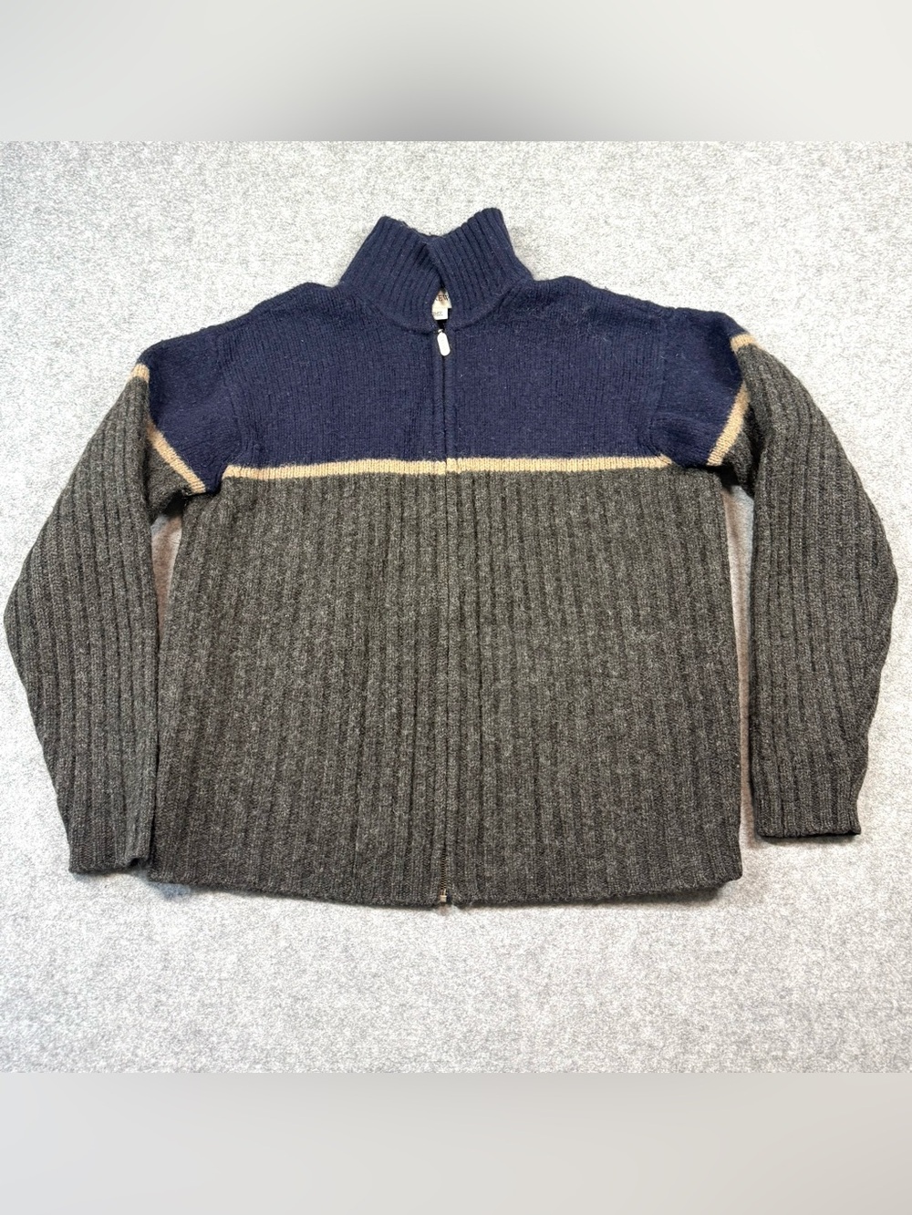 J. Crew Oarsman Wool Ribbed Zip-Up Cardigan Sweater Men’s Large Stripe Fall